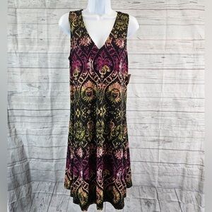 Anne Klein Womens Dress Sz 4 Green Purple Sleeveless V-Neck
